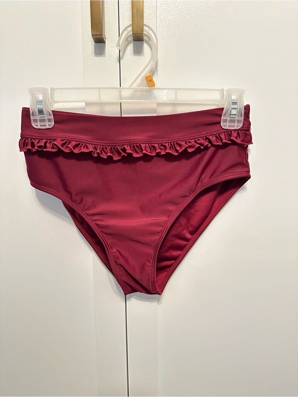 SHEIN Burgundy Ruffle High-Waist Bikini Bottom